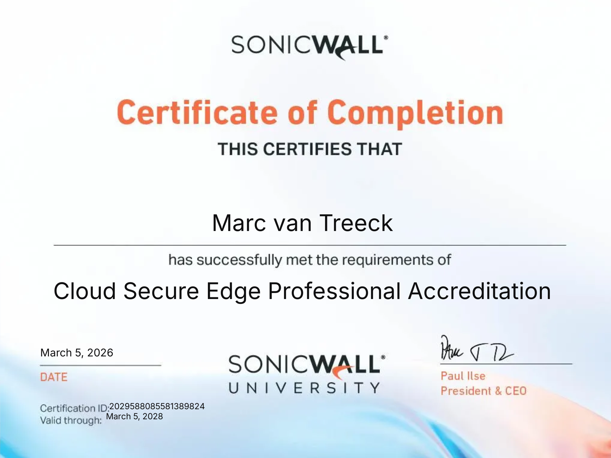 SonicWall Cloud Secure Edge Professional Akkreditierung von Marc van Treeck für NudgeMe IT Solutions und ZTNA-orientierte Remote-Access-Architekturen