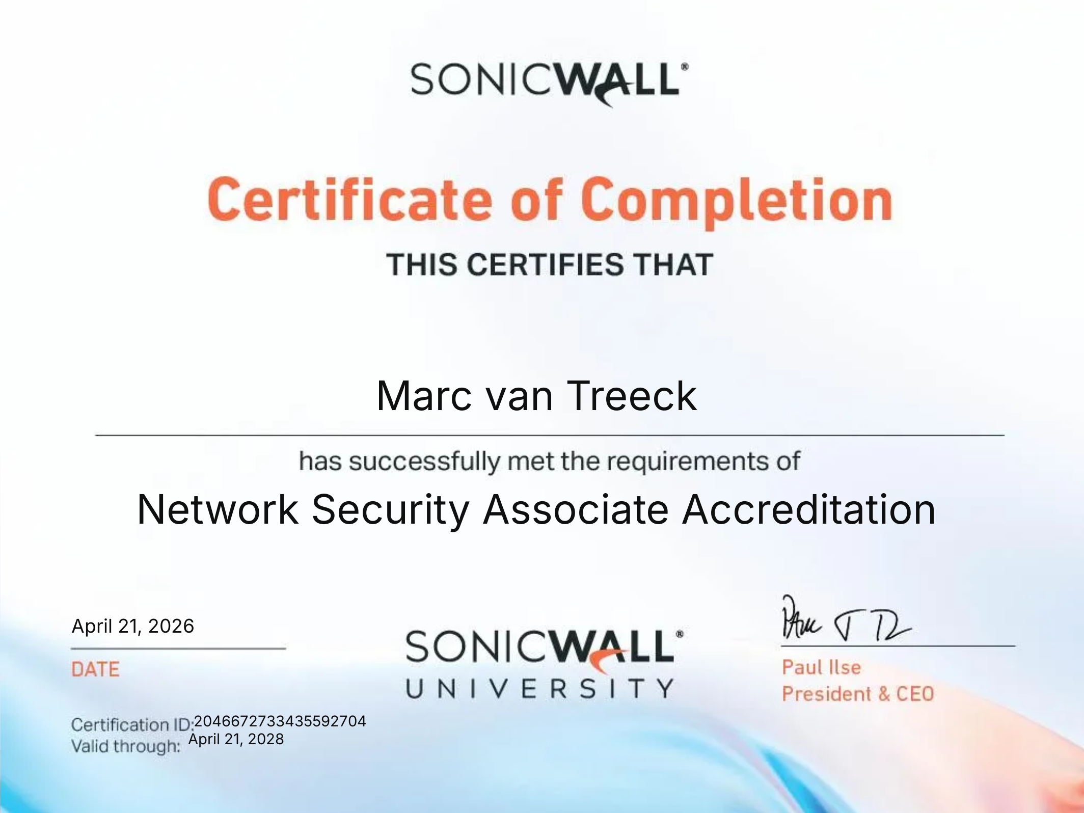 SonicWall Network Security Associate Akkreditierung von Marc van Treeck für NudgeMe IT Solutions und SonicWall-basierte Firewall- und Perimeter-Security